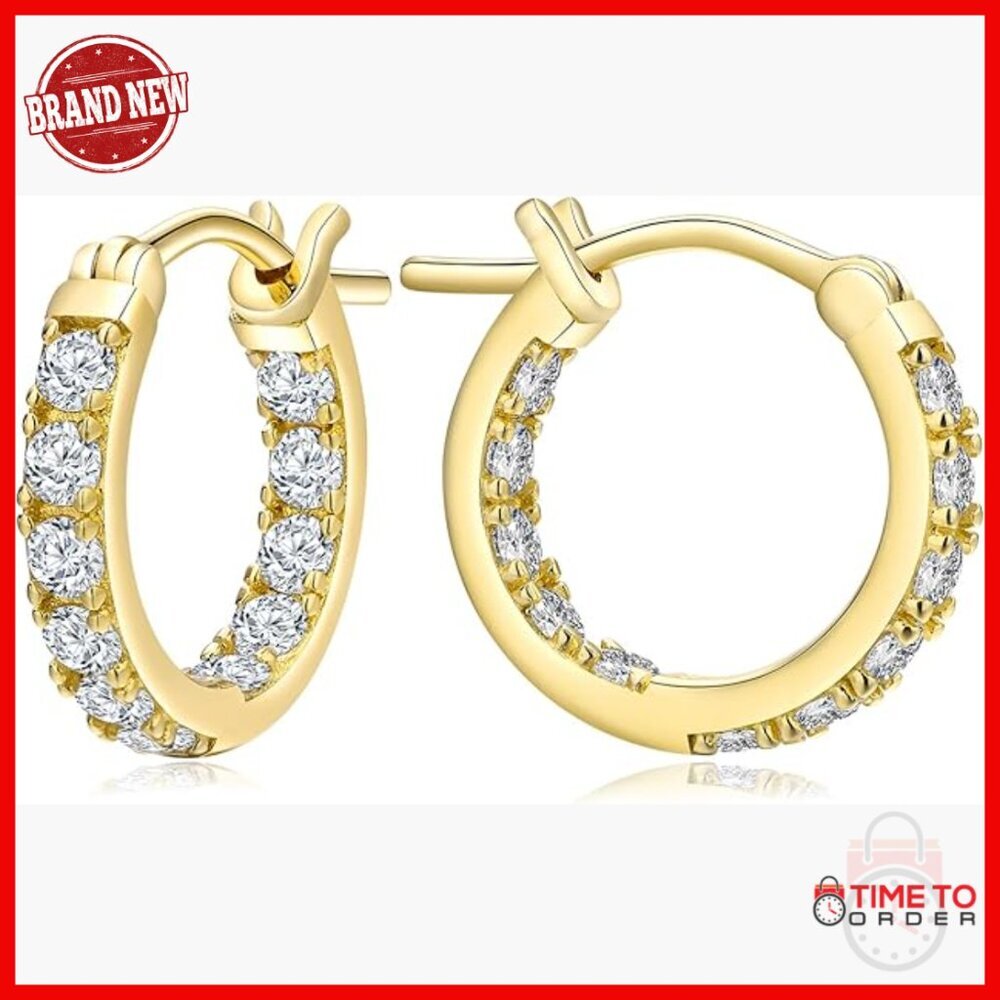 Sterling Silver Gold Plated Cubic Zirconia Hoop Earrings 14mm/20mm/26mm - Picture 1 of 7